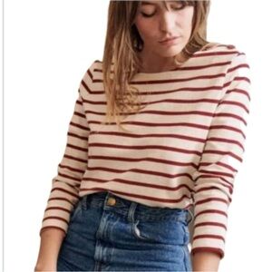 SEZANE Colette Mariniere Red and Ecru Striped Button Shoulder Top - EUC, XXS
